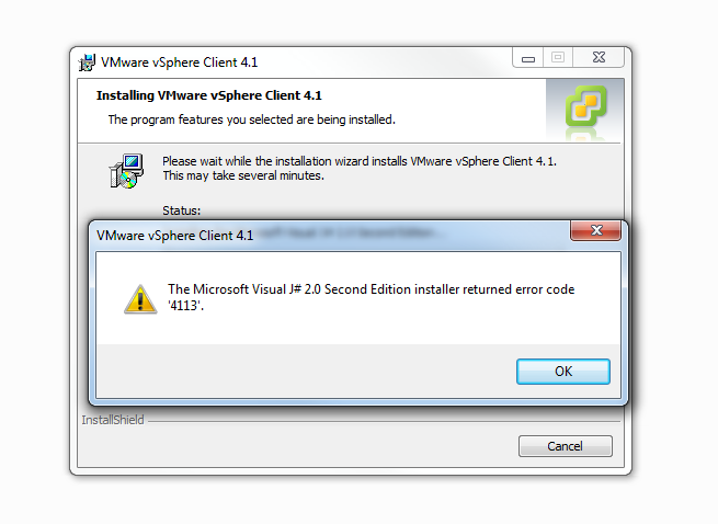 Screenshot showing the error condition